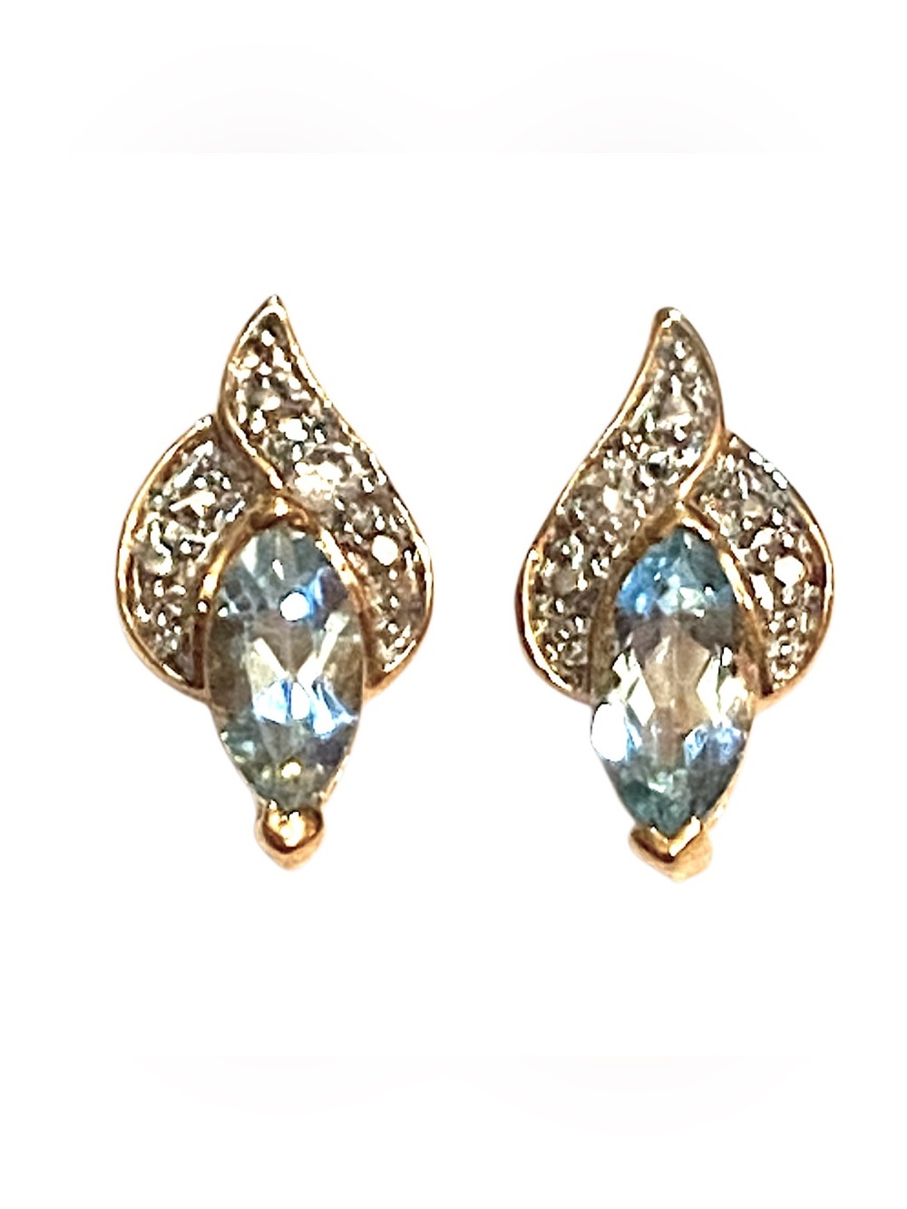 Vintage Blue Topaz Cz Earrings Gold